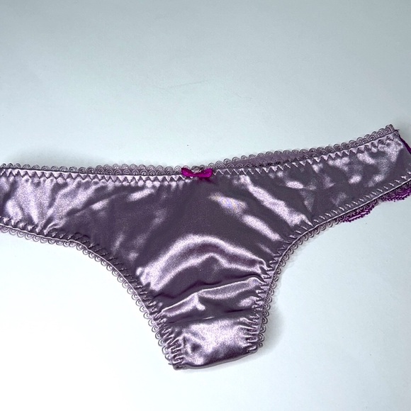 IZA Silky Satin & Lace Stretchy Lavender Purple Cheekini‎ Brazilian Almost Thong - Picture 10 of 17
